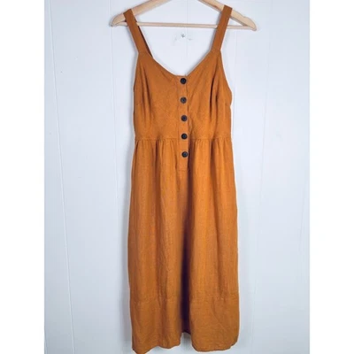 Vestido Universal Thread Mezcla de Lino Calado XS Amarillo Mostaza Sin Mangas Midi Foto 1 de 4