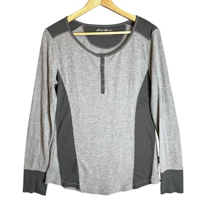 Camisa Térmica Eddie Bauer Henley Para Mujer Grande Gris Exterior Gorpcore Senderismo Campamento Foto 1 de 4