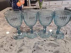 LE CADEAUX MILANO Teal GOBLET - 6 5/8"- 0906I NWT Set of 4 shatterproof - Picture 1 of 12