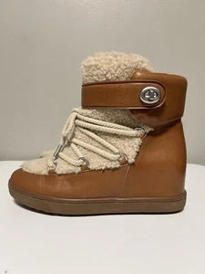 COACH Monroe Shearling Lace-Up Wedge Booties US 10 B EU 40 - Foto 1 di 10