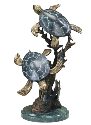Escultura de latón dúo tortuga marina estatua base de mármol náutica ~ SPI Home 30236 Foto 1 de 4