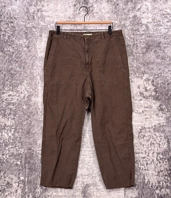 Pantalones Nili Lotan Luna 10 para mujer marrón militar verde algodón lino Foto 1 de 4