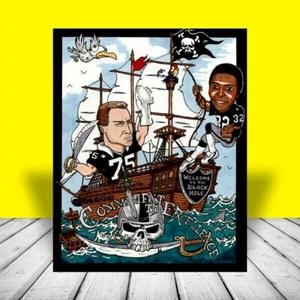 MARCUS ALLEN & HOWIE LONG Oakland Raiders SUPER BOWL ART, artista de fútbol firmado - Imagen 1 de 1