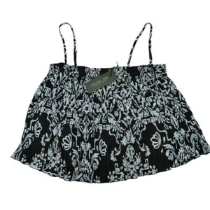 Rachel Zoe Black & Gray Floral Print Pleated Cami Top Spaghetti Straps Size M - Picture 1 of 8