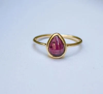 Natural Tourmaline Gemstone Handmade 925 Sterling Silver Ring Gold Plated,Gift - Image 1 of 4