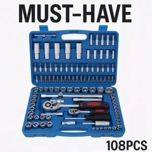 108pc Socket Wrench Set 1/4" & 1/2" Drive | Ratchet Tool Kit | Hex E Torx Socket - Picture 1 of 8
