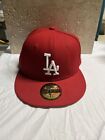 LA Dodgers Hat MLB New Era 59FIFTY Color Red Size 7 3/8