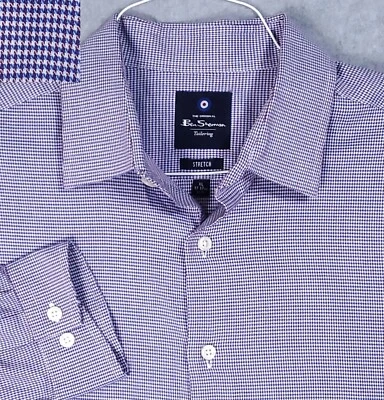 CAMISA BEN SHERMAN PARA HOMBRE 17.5 32 33 ELÁSTICA PÚRPURA MICRO PATA DE GALLO 3% SPANDEX Foto 1 de 4