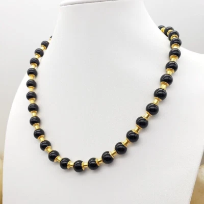 Middle Kingdom Black Onyx Necklace Egyptian, 2100 - 1700 B.C. Design Gold plated - Image 1 of 4