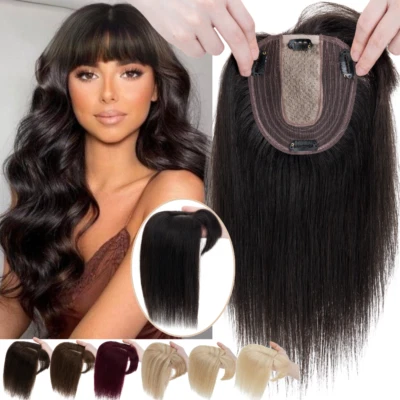 Topper Hairpieces Top Wiglet Women's Toupee Clip In 100% Real Human Hair Silk US - Image 1 of 4