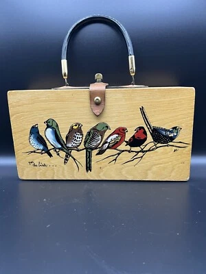 Cartera Caja Madera Enid Collins Pintada a Mano Pájaros Firmada Años 60 Acabado Natural Foto 1 de 4
