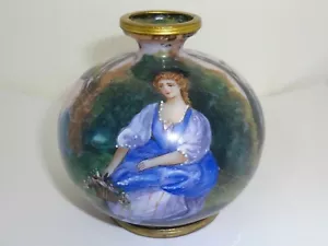 Vaso da armadio con gemme firmato antico francese smalto e ottone o bronzo - Foto 1 di 8