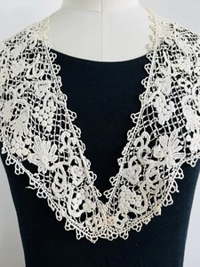 Antique Victorian Edwardian Schiffli Irish Crochet Lace Collar Mending Project - Picture 1 of 24
