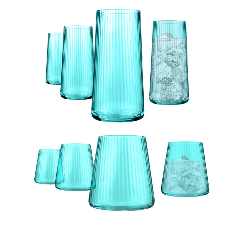 Artland Soho Optic Highball and DOF Glass, 8 Piece Set - Light Turquoise - Image 1 of 4