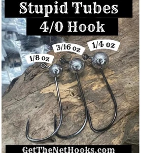 4/0 Stupid Tube Hook Gamakatsu Hooks Flippin Tube 5 Pack 3 Sizes Jig Head - Picture 1 of 2