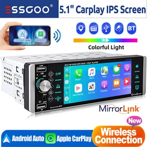 Single 1 Din Wireless Apple/Android CarPlay Car Stereo Radio Touch Screen 5.1" - Picture 1 of 15