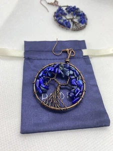 Rustikale antike Kupfer Lapislazuli Lebensbaum Edelstein Perlen Ohrhänger - Bild 1 von 9