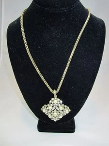 VTG HOBE Signed Pendant Necklace Rhinestone Faux Pearl 29" chain - Picture 1 of 4