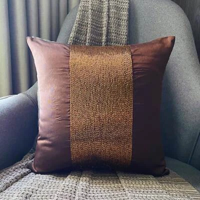Throw Pillow Case Brown 16"x16", Square Silk Embellished - Center Stage - Image 1 of 4