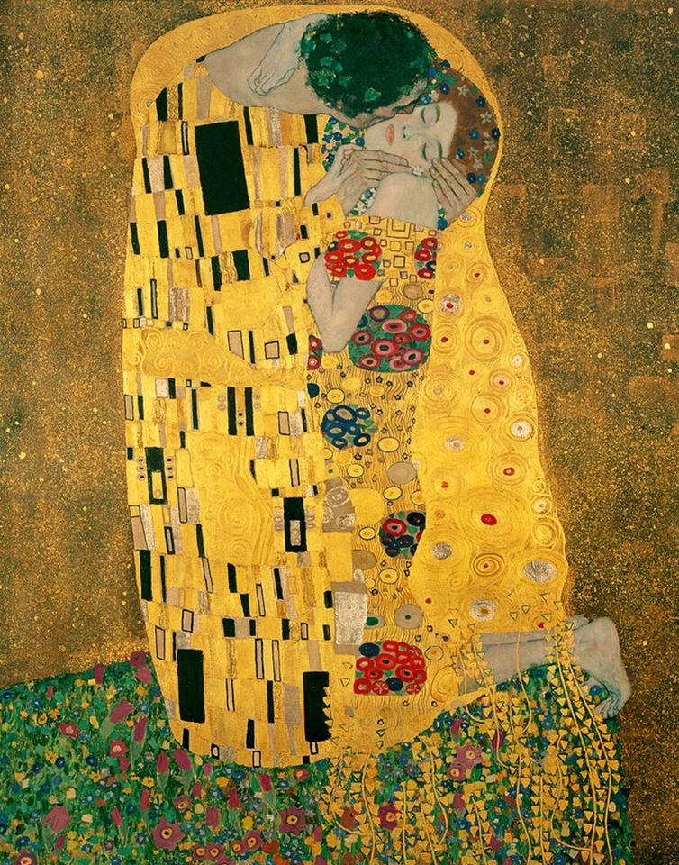 THE KISS by Gustav Klimt: Art Print. Beautiful Woman with Colorful Gold & Yellow - Image 1 of 1