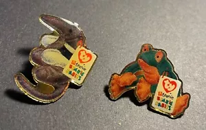 2 TY Teenie Beanie Babies Frog & Aardvark Original Pinback Lapel Button 1". - Picture 1 of 5