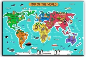 World Map Kids Animal Wall Decorative Art Print Poster 17 x 12 - Picture 1 of 1