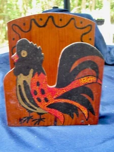 HANDMADE ROOSTER WOODEN NAPKIN HOLDER - Picture 1 of 2