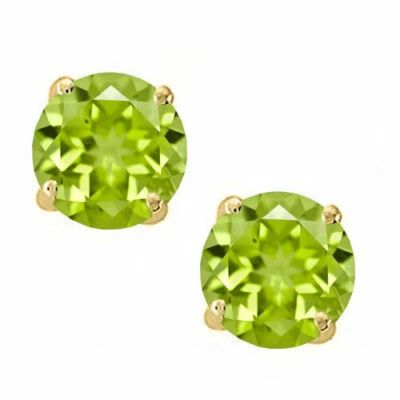 14K Solid YGold August created Peridot Round Shape w/ Screw Back Stud Earrings - Image 1 of 2