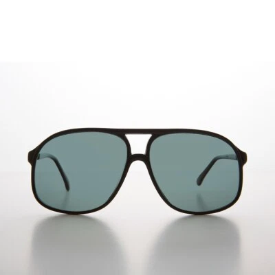 Black Square 80s Aviator Sunglass with Green Polarized Lens - Kyoto - Image 1 of 3