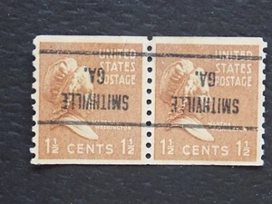 (1) USED INV'T COIL PAIR OF U. S. prec. stamps 1 1/2 C M. WASH. WA SMITHV, GA PC - Picture 1 of 2