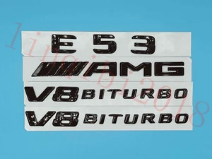Gloss Black Flat E53 +AMG+ V8 BITURBO Trunk Embl Badge Sticker For Mercedes Benz - Picture 1 of 6