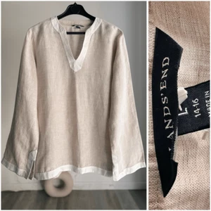 Lands’ End Womens 100% Linen Blouse Shirt Tunic Top Beige Natural Large - Picture 1 of 2