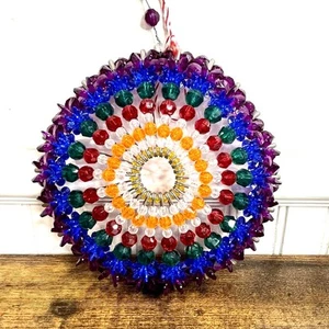 Handmade Beaded Suncatcher Window Decor 6 Inch Colorful Rainbow Safety Pin Craft - Picture 1 of 5