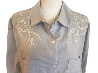 Camisa DKNY Azul Rayas Top Nueva con Etiquetas XL Bordada   Foto 1 de 4