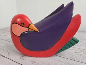Figurina Laurel Burch legno dipinto a mano rosso viola uccellino dell'amore vintage 1999 9 x 6 in - Foto 1 di 8