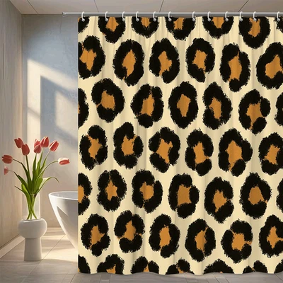 Elegante cortina de ducha con estampado de leopardo - diseño negro y marrón Foto 1 de 4