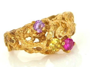 VINTAGE BEAUTIFUL 14K YELLOW GOLD SIGNED MULTI STONE RING RUBY AMETHYST SZ7 6.1G - Picture 1 of 1