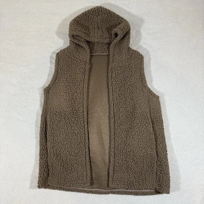 Chaleco polar Shepard para mujer con capucha de peluche frente abierto sin mangas talla 4 marrón Foto 1 de 4