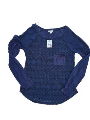 Top delantero de encaje azul marino de manga larga para mujer por sombra de ojos talla S Foto 1 de 4