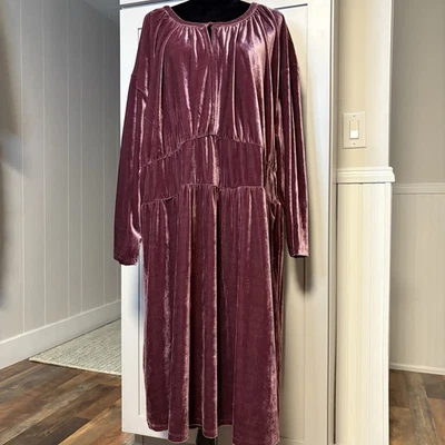 Vestido de terciopelo/velour para mujer 4X púrpura - rosa manga larga elástico hasta la rodilla ajustado Foto 1 de 4