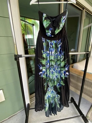 Bebe Addiction Black Blue Green Long Maxi High Low Dress Sweetheart Neckline XS - Image 1 of 4