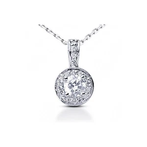 2.44 CTW F-SI1 Round Brilliant Natural Certified Diamonds 18k Gold Halo Pendant - Picture 1 of 2