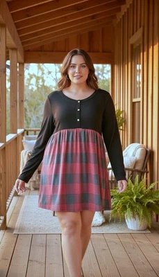 Sew in Love  Tunic Mini Dress Stretch Long Sleeve Plaid Multicolor Size 3X-Large - Image 1 of 4
