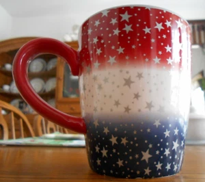 Celebrate the Season Mug (s) 25 oz Americana Flag Stars Ceramic White Red Blue ! - Picture 1 of 13