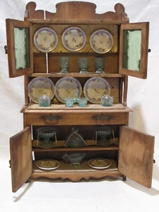 Antique Toy Cupboard / Hutch with Original Glass Ware & China Plates c. 1900 - Picture 1 of 21