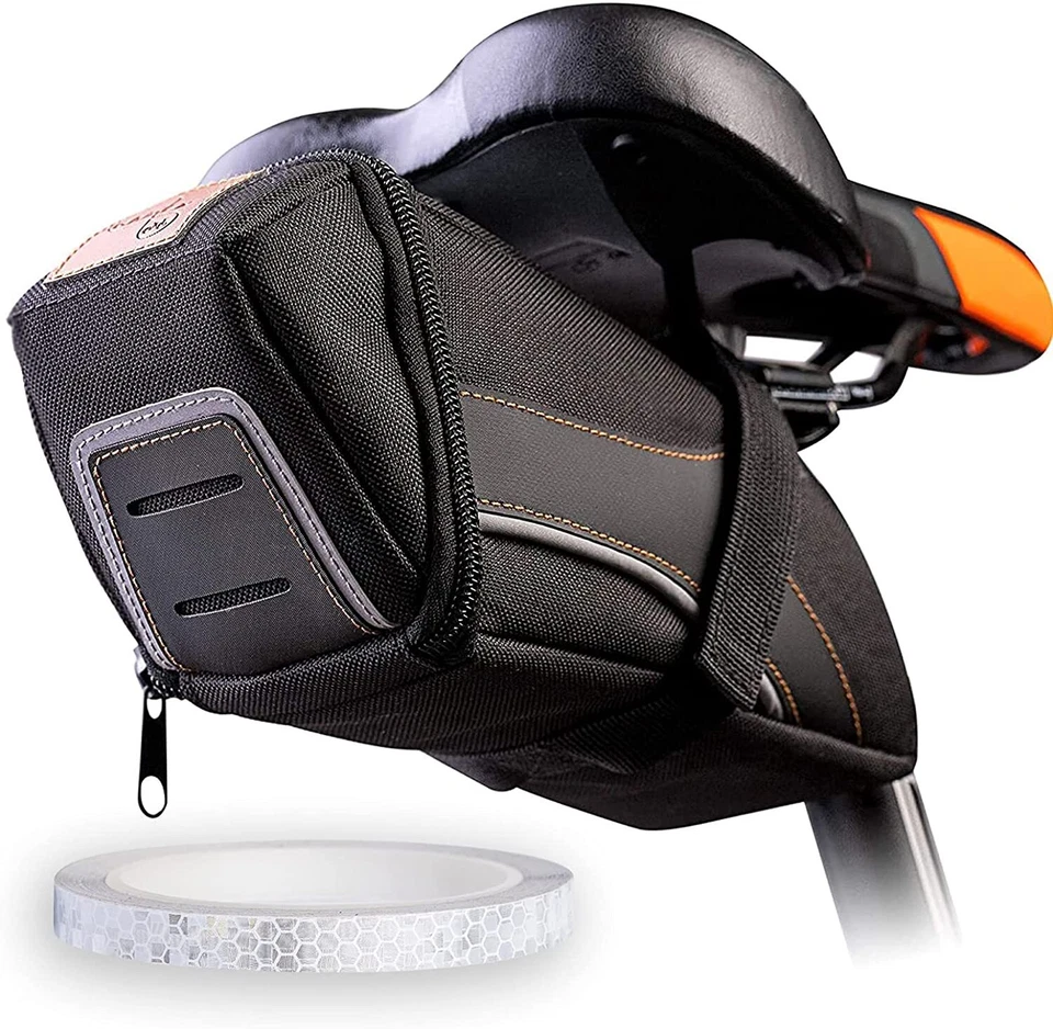 Artículos de liquidación a granel Bolsa de sillín debajo del asiento con cinta reflectante de rueda plateada Foto 1 de 4