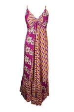 Bohemian Summer Halter Dress for Women Maxi Dress, Purple Beige Floral Dress S/M