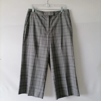 Галогенные женские серые черные брюки с высокой талией в клетку широкие укороченные брюки размер Petite 14 - Изображение 1 из 4