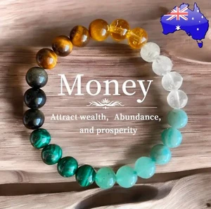 ATTRACT MONEY WEALTH Malachite,Tigers Eye,Green Aventurine Crystal Bead Bracelet - Picture 1 of 19