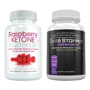COMPREHENSIVE WEIGHT LOSS DUO: Raspberry Ketone Platinum & Carb Stopper Extreme - Picture 1 of 9